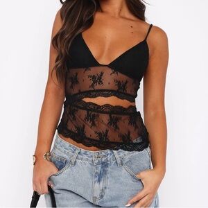 White Fox Count On You Lace Top Black Size Small